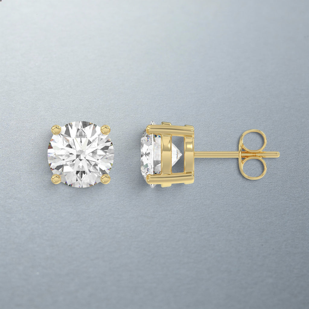 4 Prong Basket Stud Earrings - 14K Yellow Gold - 3ct - Lab Grown