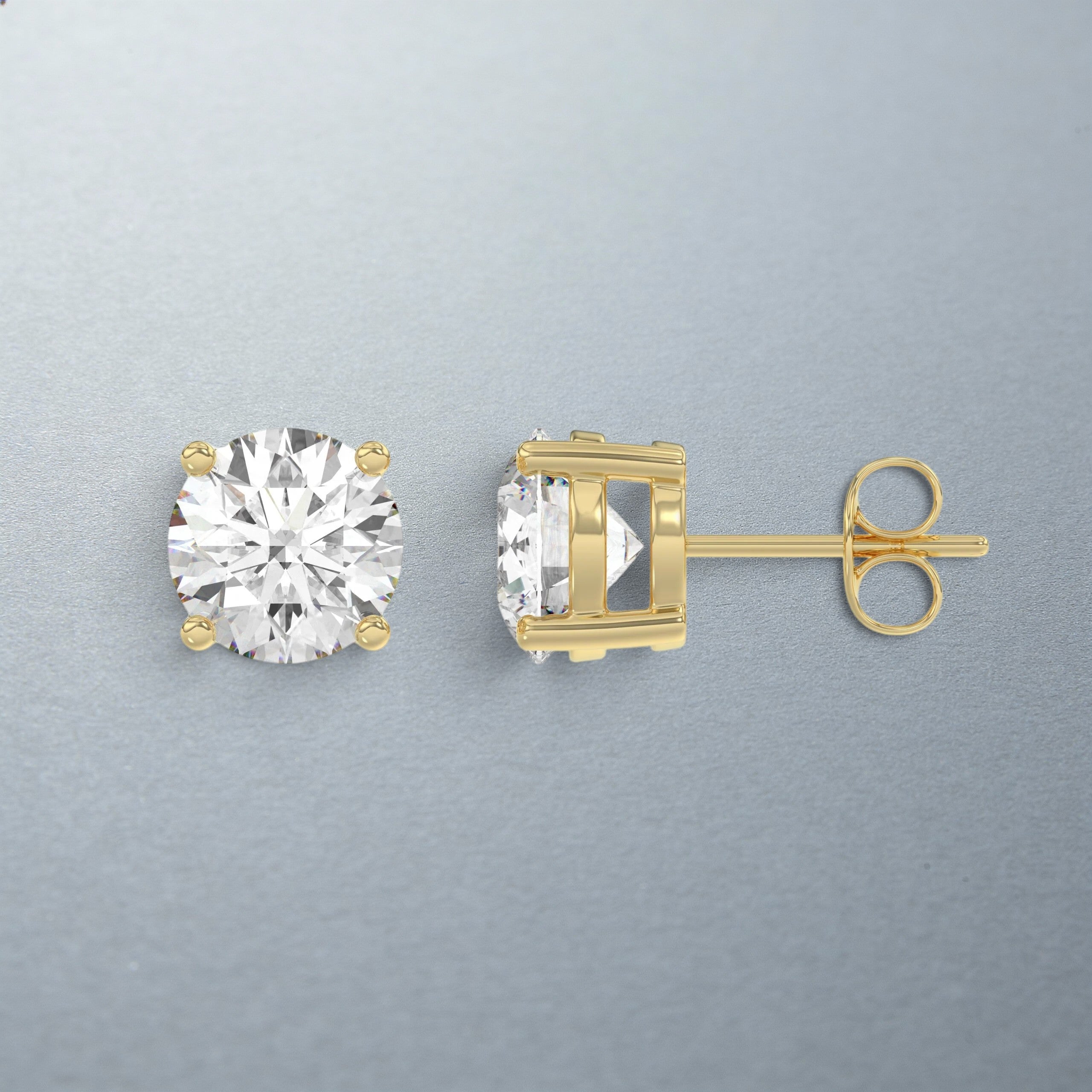 4 Prong Basket Stud Earrings - 14K Yellow Gold - 3ct - Lab Grown