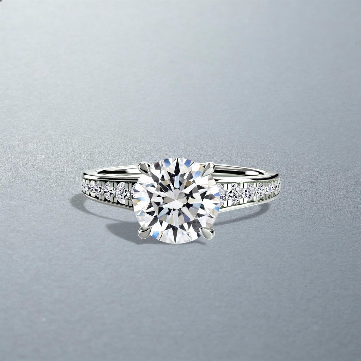 Carateu completed ring in white finish, Europe size 53.50, viewed from above