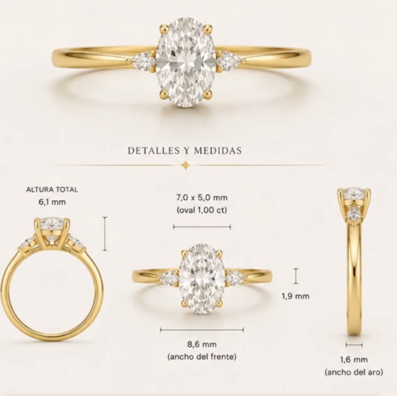 Custom ring order - 3 stone ring - 18kt yellow gold, size 58.